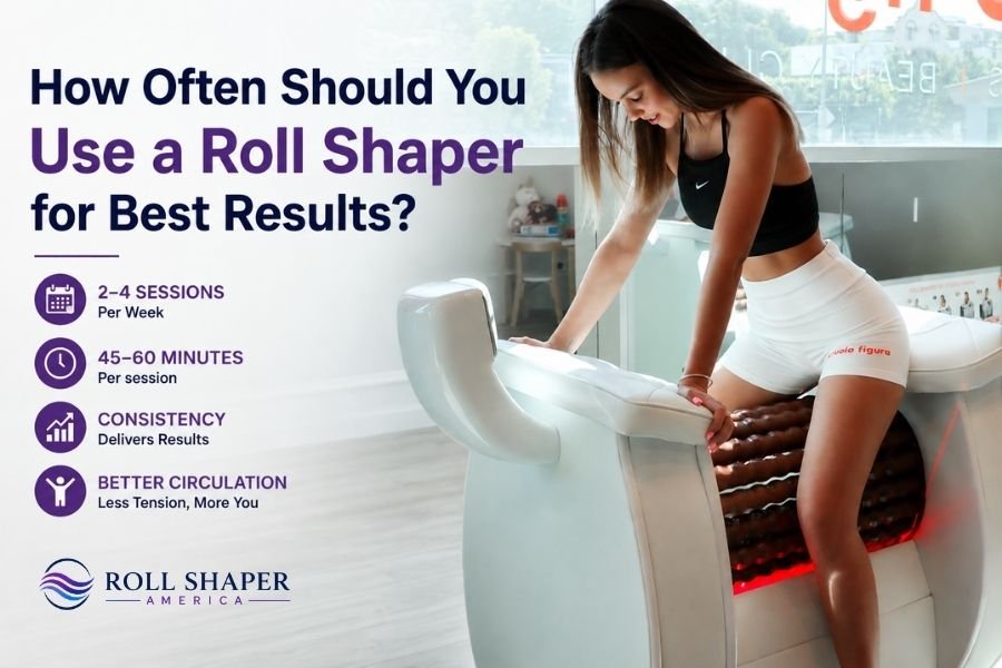 Woman using a Roll Shaper during a full-body wellness session